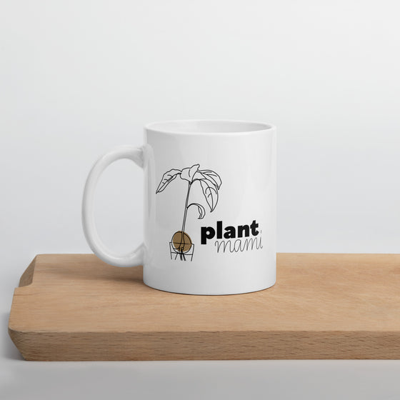 "Plant Mami" Cursive White glossy mug