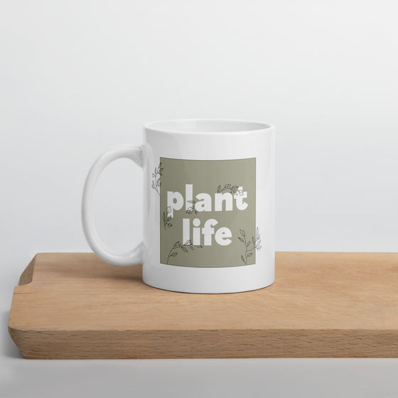 "Plant Life" Green/White glossy mug