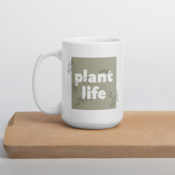 "Plant Life" Green/White glossy mug